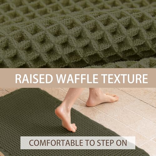 Waffle Bath Mat Non Slip, Boho Bathroom Rug, Super Absorbent Quick Dry Bathroom Mat, Soft Farmhouse Bath Rug with Tassels, Small Washable Shower Mats for Floor 20"x32", Olive Green - color: Olive Green, size: 1'8" x 2'8" (Rectangular)