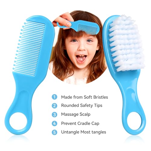 Baby Grooming Kit, Infant Safety Care Set with Hair Brush Comb Nail Clipper Nasal Aspirator,Baby Essentials Kit for Newborn Girls Boys (Blue) - style: Blue Kit+White Brush