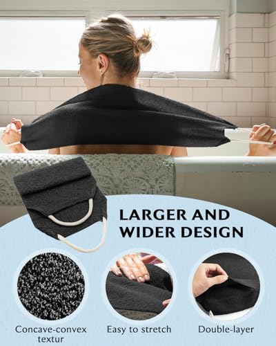 Evridwear Exfoliating Back Scrubber for Shower, Back Washer for Men Women | Loofah with Handle, Extended Length, Stretchable, Deep Cleansing for Hard-to-Reach Areas, Skin Massage (Black) - size: Black Back Scrubber