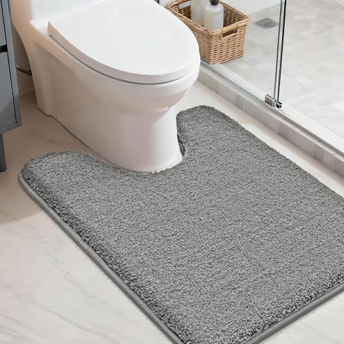 COSY HOMEER U-Shaped Toilet Rug, Grey, 24"x20" | Soft, Absorbent, Non-Slip TPR Backing, Machine Washable, Shaggy Bath Mat for Toilet - color: Grey, size: 1'8" x 2' (U-Shape)