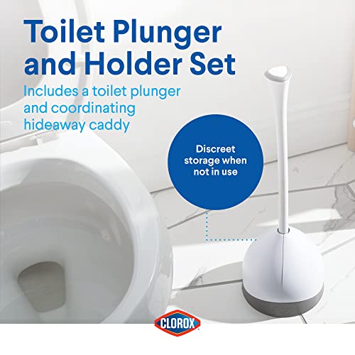 Clorox Toilet Plunger with Hideaway Caddy,– for Bathroom Organization and Storage,Bathroom Accessories,Toilet Unclogger,with Holder,White,(Pack of 12) - size: 12-Pack