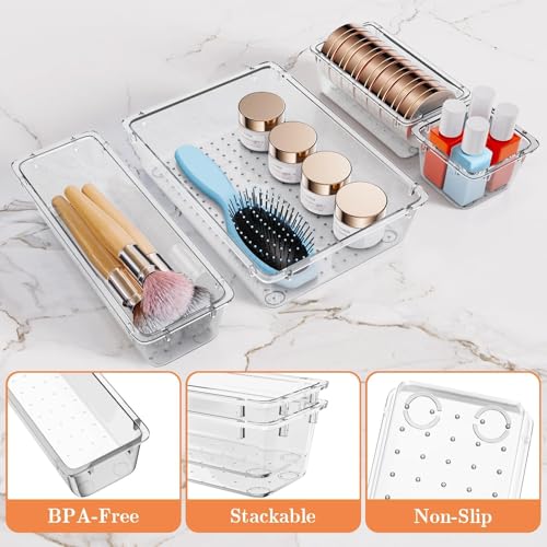 SpaceHacks 25 PCS Plastic Drawer Organizer Set, 4-Size Versatile Organizer Trays & storage Bins for Makeup, Jewelry, and Gadgets in Bathroom, Bedroom and Office,Clear White - color: Clear