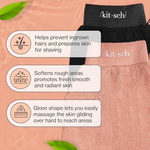 Kitsch Exfoliating Gloves 2pc – Korean Exfoliating Mitt & Deep Exfoliating Body Scrubber for Shower, Bath | Body Exfoliator, Dead Skin Remover | Skin Care for Smooth, Renewed Skin - Black & Terracotta - color: Black & Terracotta, size: 1 Count (Pack of 2)