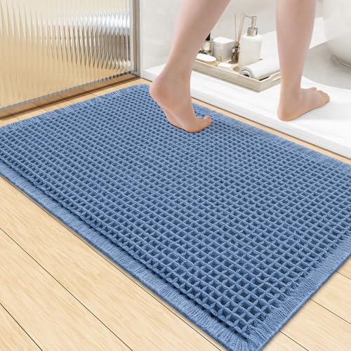 Smiry Waffle Bath Mat 36x24, Extra Soft Absorbent Bathroom Rugs, Non Slip Machine Washable Quick Dry Bath Rugs for Bathroom Floor, Tub, Shower, Home Decor Accessories, Blue - color: Blue, size: 36" X 24"