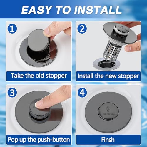 Bathroom Sink Drain Strainer(2PCS), Pop-up Sink Drain Strainer with Removable Stainless Steel Strainer Basket Hair Catcher, Bathroom Sink Strainer for Bathroom Sink Stopper Replacement - color: Black-2pcs