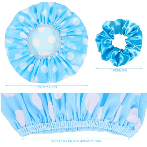 WSICSE 2 Packs Large Shower Cap, Waterproof Reusable Shower Cap Double Layers Hat Bath Caps with Hair Scrunchies for Home Spa Salon, blue, yellow - color: blue, yellow