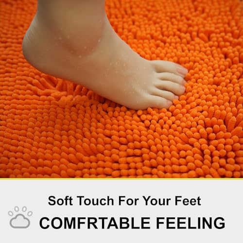 BOANKODU Bathroom Rugs Sets 2 Piece, Extra Soft Chenille Bath Mat Ultra Absorbent Bathroom Rug, Bathroom Mat with Non-Slip Bottom, Machine Washable Bath Rugs (20x32 Inch + 16x24 Inch, Orange) - color: Orange, size: 16" x 24" + 20" x 32" (Rectangular)