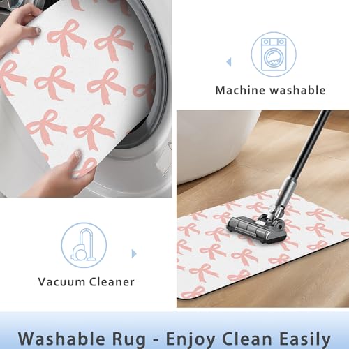 Pink Bow Fast Drying Absorbent Bathroom Mat, Non-Slip Rubber Backing Thin Low-Profile Bath Rug, Easy-Clean Bathroom Floor Mat for Shower, Bathtub, Kitchen, or Entryway - color: Pink Bow