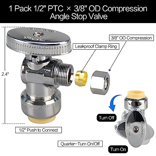 10pcs Angle Stop Valve, 1/2" PTC Input, 3/8" OD Compression Output | for Kitchen, Faucet, Toilet Valves - size: 10×Angle