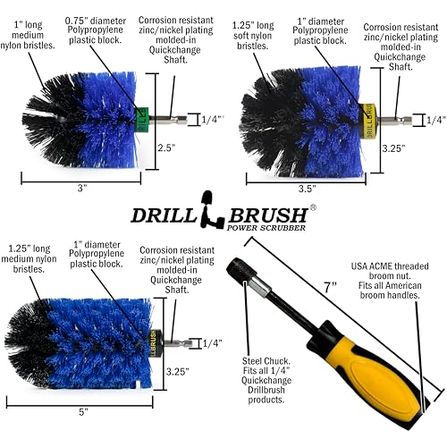 Drillbrush Handle & Drill Powered Boat Detailing Kit - Boat Bristle Brush for Drill - Marine Accessories for Boats - Rounded Corner Brushes for Pools, Rafts, and Fish Tanks - Pool Tile Cleaner Set - color: Blue