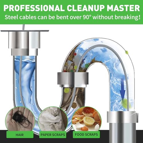 BACOENG 25Ft Drain Auger, Heavy Duty Plumbing Snake with Drill Adapter, Use Manually or Powered for Drain Clog, Shower Sink, Comes with Gloves and Bag (Green) - color: Green-25FT