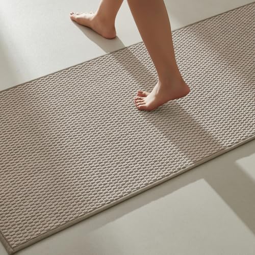 TYUU Bathroom Runner Rugs, Long Bath Mat Runner Washable Thin Quick Dry Low Pile Bathroom Runner Rugs Non Slip, Beige 24"x70" - color: Beige01, size: 2' X 5'10" (Runner)