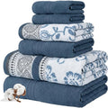 Modern Threads 6 Piece Bath Towel Set – Bathroom Set with 2 Bath Towels, 2 Hand Towels, and 2 Wash Cloths – 100% Cotton, Super Absorbent & Extra Soft – Reversible Floral Trail (Navy) - color: Navy