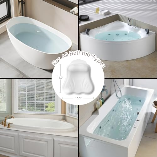 Bath Pillow for Tub, Adjustable Silicone Bathtub Pillows for Head and Neck, 0"–2.3" Neck Support, 34 Suction Cups, Easy to Clean, No Machine Wash Needed (White) - color: White