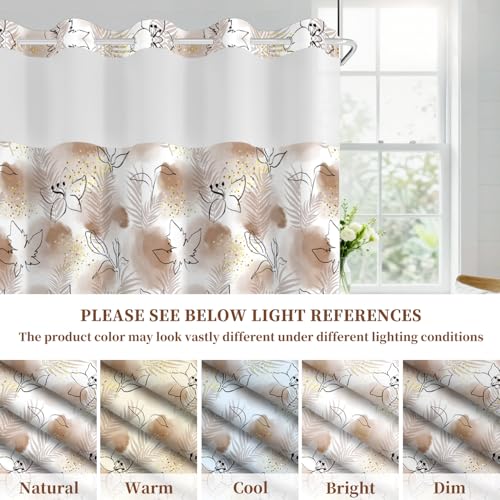 No Hook Shower Curtain with Snap in Liner Set FYZZ00003 - color: Brown Watercolor Botanical