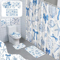Tatuo 8 Pcs Beach Shower Curtain Set Blue Bow Ocean Bathroom Accessories Sets Coquette Starfish Coastal Waterproof Shower Curtain with Towels Carpet Bath Mat Toilet Rug 12 Hooks for Summer Beach Party - style: Blue Ocean