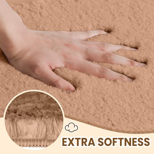 TECHMILLY Fluffy Bathroom Rug Mat 32x20, Absorbent Thick Non Slip Microfiber Mats, Quick Dry Machine Washable Bath Rug for Bathroom Floor, Bathtub and Shower, Beige - color: Beige, size: 20" x 32"