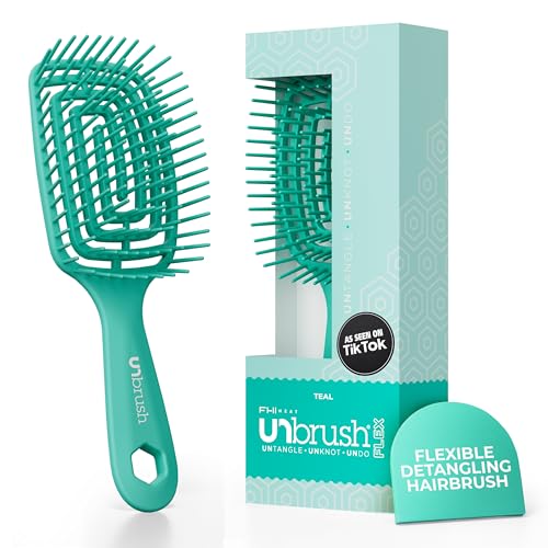 FHI Heat UNbrush Flex Detangling Brush — Ultra-Flexible, Pain-Free Hair Brush Detangler with DuoFlex Anti-Static Bristles for Removing Tangles, Massaging Scalp & Faster Styling - color: Teal
