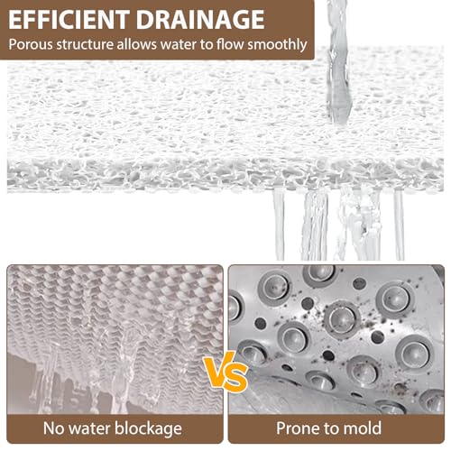 Shower Mat Non Slip: 39.4 x 27.5 Inch Extra Large Shower Mats for Inside Shower with Drain Hole - Soft PVC Loofah Anti Slip Shower Stall Mat for Walk-in Shower and Bathroom, Quick Drying - color: White, size: 39.4" x 27.5" (Rectangular)