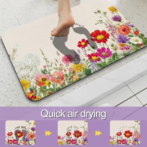 Wildflowers Plants Bathroom Rug, Rapid Dry Absorbent with Non-Slip Rubber Base Bath Mats for Bathroom 17"x30" - color: Wildflowers Plants
