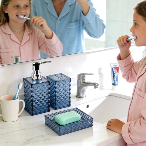 Bathroom Accessory Set, 4 PCS Blue Bathroom Accessories Set, Soap Dispenser and Toothbrush Holder Set, Soap Dish and Mouthwash Cup, Bathroom Decor, Bathroom Sets Accessories
