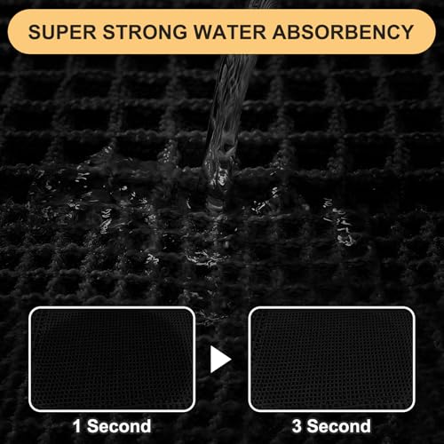 Upgrade Waffle Bath Mat, Boho Bathroom Rugs Absorbent Non Slip, Ultra Soft Bathroom Mat, Machine Washable Knit Bath Rugs with Tassels for Bathroom, Bedroom, Kitchen, Shower, Tub, Black, 32"x20" - color: Black-looped, size: 1'8" x 2'8" (Rectangular)