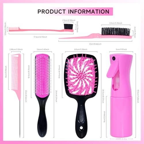 11 Pcs Hair Brush Set, Detangle Hair Brush And Spray Bottle, 3 Pieces Smooth Hairbrush For Toddlers, Suitable For Wet and Dry Hairstyles, Suitable For Adults And Children. (Pink) - color: Pink