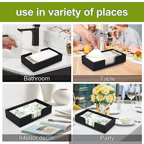 Black Wooden Napkin Holder Guest Towels Holder Flat Bathroom Napkins Holder Disposable Hand Towel Tray Cocktail Napkin Holder for Table Kitchen Counter Modern Paper Towel Holder Basket Accessories