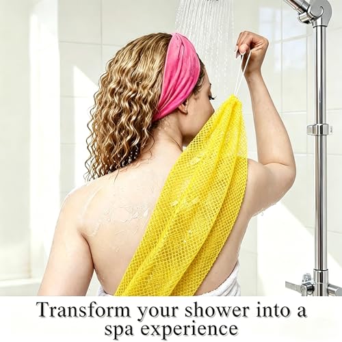 Exfoliating Bath Towel Set for Women Strong Cleaning Back Scrubber - color: Yellow