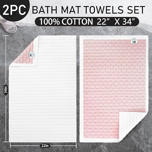 VOOVA & MOVAS Hotel-Grade Quality White Non Slip Bath Mats Set of 2 - Cotton Fabric, Thick 840gsm, Absorbent, Machine Washable, Large 22"x34" Bathroom Mats, Terry Cloth Rubber Backed Bathroom Mats - color: White, size: 22"x34"