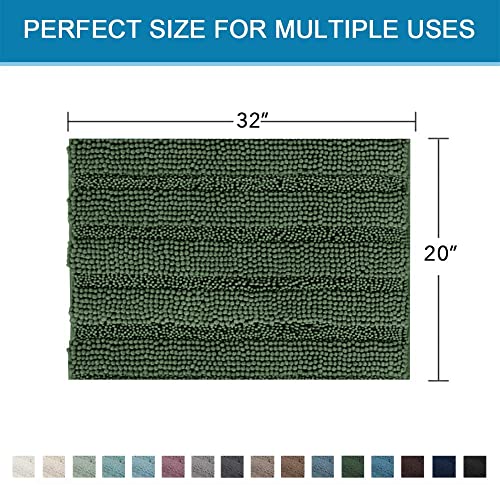 H.VERSAILTEX Bath Rugs for Bathroom Non Slip Bath Mats Extra Thick Chenille Striped Rug 20" x 32" Absorbent Non Skid Fluffy Soft Shaggy Washable Plush Mat for Indoor, Bath Room, Tub - Bronze Green - color: Bronze Green, size: 20" x 32"