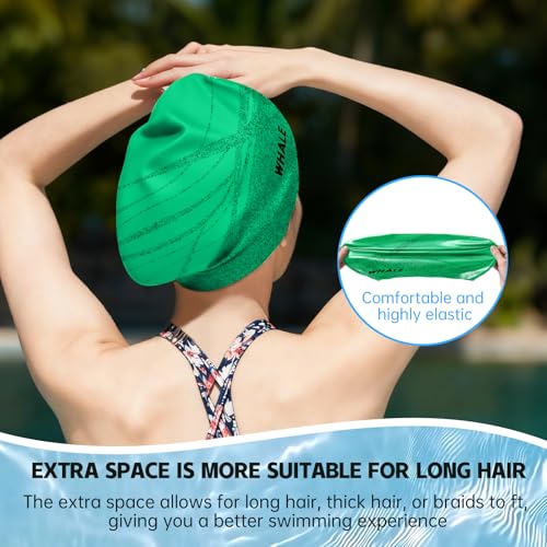 WHALE Extra Large Swim Cap Designed for Men and Women with Thick, Long Hair, Hair Extensions Or Afro-Textured Hair Long-Hair Swim Cap Highly Waterproof to Keep Hair Dry - color: Light green