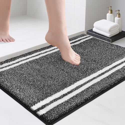 PURRUGS Bathroom Rug Non-Slip Machine Washable 20" x 30", Super Absorbent and Quick Dry Shaggy Microfiber Bath Mat, Extra Soft and Plush Bath Rug for Bathtub, Shower, and Sink, Charcoal - color: Charcoal, size: 20" X 30"