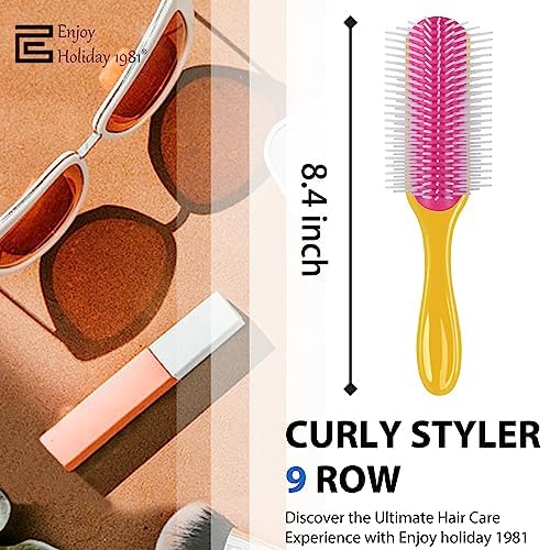 Curly Hair Brush for Women Men Curl Defining Hairbrush Small Mini Detangler Edge Combs Barber Styling Tools Travel Accessories Cruise Ship Essential 2026 Beach Vacation Must Have Gift - color: Yellow 9 Row