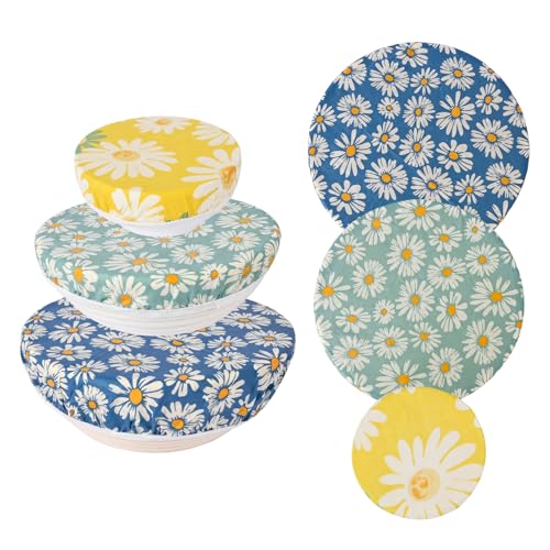 Reusable Bowl Covers for Bread Proofing - Beeswax Bowl Covers Reusable 3 Set, Cotton Blend Stretch Design, Fits 4-13 Inch Bowls, Shower Caps for Sourdough Bread, Dough Proofing & Food Storage(Daisy)