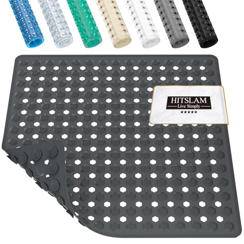 HITSLAM Shower Mat Anti Slip, Square Bath Mat for Tub Non Slip with Suction Cups and Drain Holes, 21x21 Inch Bathroom Shower Stall Floor Mat, Machine Washable, Soft on Feet, Dark Grey - color: Dark Grey, size: 21" x 21" (Square)