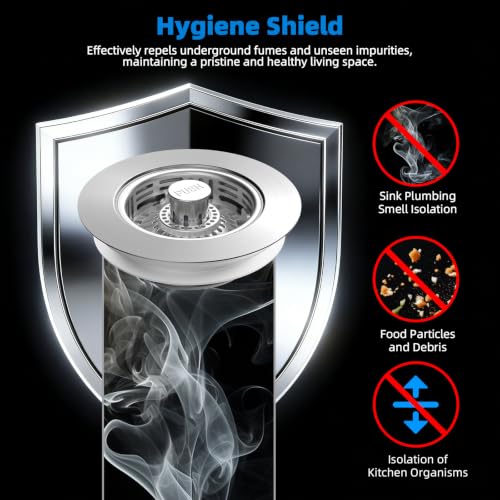 Hibbent Metal Kitchen Sink Drain Strainer and Stopper, Stainless Steel | Upgraded Universal 3 in 1 Pop Up Design, Detachable Larger Anti-Clog Basket, 3-Layer Seal Plug for Standard 3-1/2" Drain - color: Stainless Steel