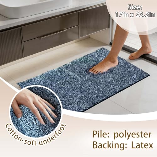 VOOVA & MOVAS Non-Slip Bathroom Rug，Ultra Soft & Quick Dry Bath Mat， Machine Washable Microfiber Shaggy Bath Rug， Plush Water Absorbent Shower Mat for Floor and Sink， 24x17 Inches，Dark Denim - color: Dark Denim, size: 24"x17"