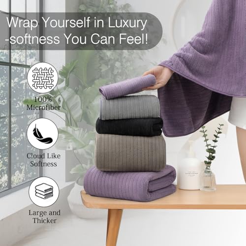 18 Piece Family Bath Towel Set Include 6 Bath Towels,6 Hand Towels and 6 Washcloths Soft Bathroom Towel with Hanging Loops,Highly Absorbent Quick Dry Towels Set for Bathroom,Hotel and Spa-Dark Purple - color: Purple, size: 18-Piece Set