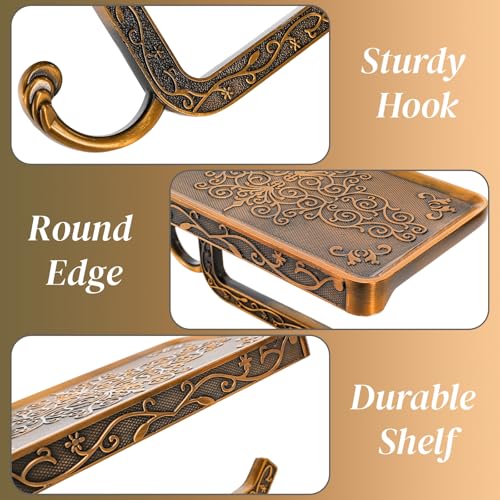SOUJOY 2 Pack Vintage Toilet Paper Holder with Shelf, Bathroom Tissue Roll Hanger, Anti-Rust Aluminum Wall Mount Toilet Paper Dispenser with Storage Rack for Phone, Wipes, Soap, Antique Bronze