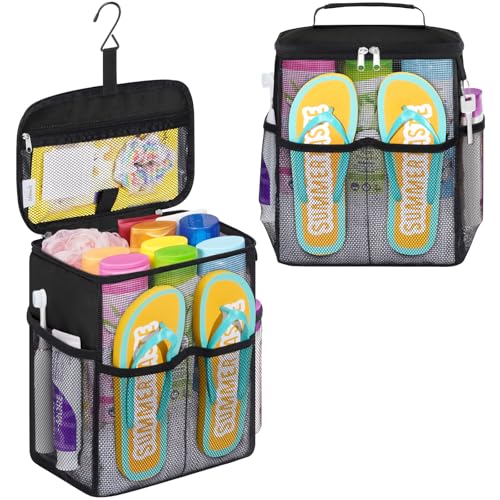 Lifewit Shower Caddy Portable, Toiletry Bag with Handle and 3 Mesh Pockets, Quick Dry Hanging Organizer for Bathroom, Gym, Travel, Camping, College Dorm Room Essentials for Women Men, Black - color: Black