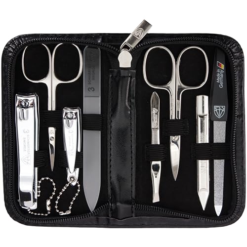 3 Swords Germany - brand quality 8 piece manicure pedicure grooming kit set synthetic leather case black - Made in Germany - color: BLACK