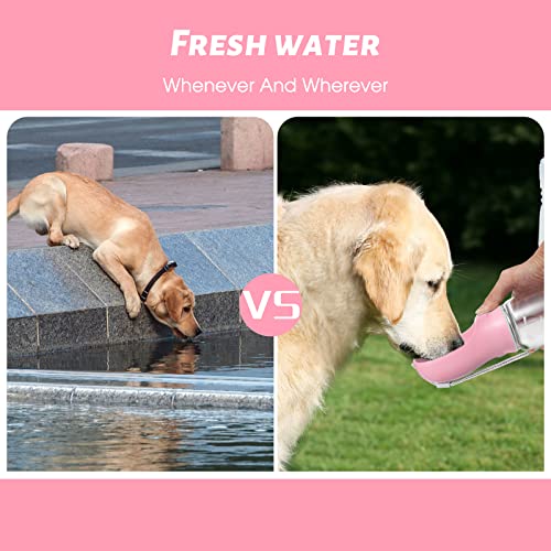 Kalimdor Dog Water Bottle, Leak Proof Portable Puppy Water Dispenser with Drinking Feeder for Pets Outdoor Walking, Hiking, Travel, Food Grade Plastic (19oz Pink) - color: 19oz Pink