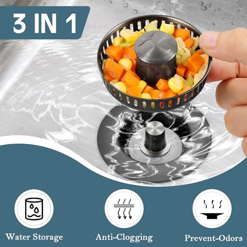 Kitchen Sink Drain Strainer 3 in 1, 304 Stainless Steel Pop Up Sink Stopper, Anti-Clogging Sink Drain Strainer for US Standard Kitchen Drain (Gunmetal Gray) - color: Gunmetal Gray, size: 1 Pack