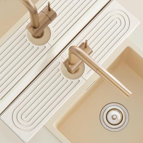 Faucet Mat for Kitchen Sink with Sandpaper, Diatomaceous Earth Faucet Splash Guard, Fast Drying Sink Protector Stone, Water Absorbing Stone Mat for Bathroom Sink Counter, Gift for Mother's Day, White - size: 23.6" x 3.9"
