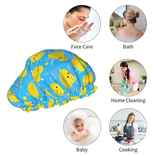 Yellow Rubber Ducks Shower Cap For Women Adjustable Double Waterproof Layers Bathing Shower Hat Hair Protection Reusable Ladies Spa Salon Shower Hat - color: Yellow Rubber Ducks