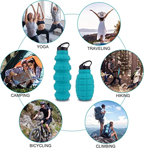 QiCheng&LYS 19.5oz Collapsible Travel Water Bottle, Reuseable BPA Free Silicone Foldable Water Bottles for Travel Gym Camping Hiking, Portable Leak Proof Sports Water Bottle with Carabiner(Blue) - color: Blue
