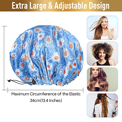 Reusable Shower Cap, Hair Cap, Oversized Waterproof Shower Caps Large Designed for all Hair Lengths with PEVA Lining & Elastic Band Stretch Shower Hat - Blue Flower Shower Caps for Women - color: Blue Flower, size: X-Large