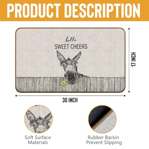 Hello Sweet Cheeks Bathroom Decor, Donkey Doormat, Funny Western Funny Donkey Doormat for Farmhouse Bathroom Restroom Washroom Decor,17×30inch
