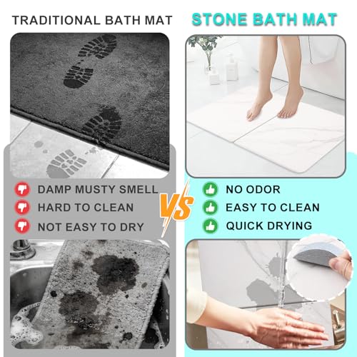 Stone Bath Mat, Foldable Non-Slip Stone Bath Mats for Bathroom 24"x16", Absorbent Quick Dry Diatomaceous Earth Bath Mat, Magic Stone Dish Drying Mat for Kitchen Counter, Pet & Plant - color: White Marble